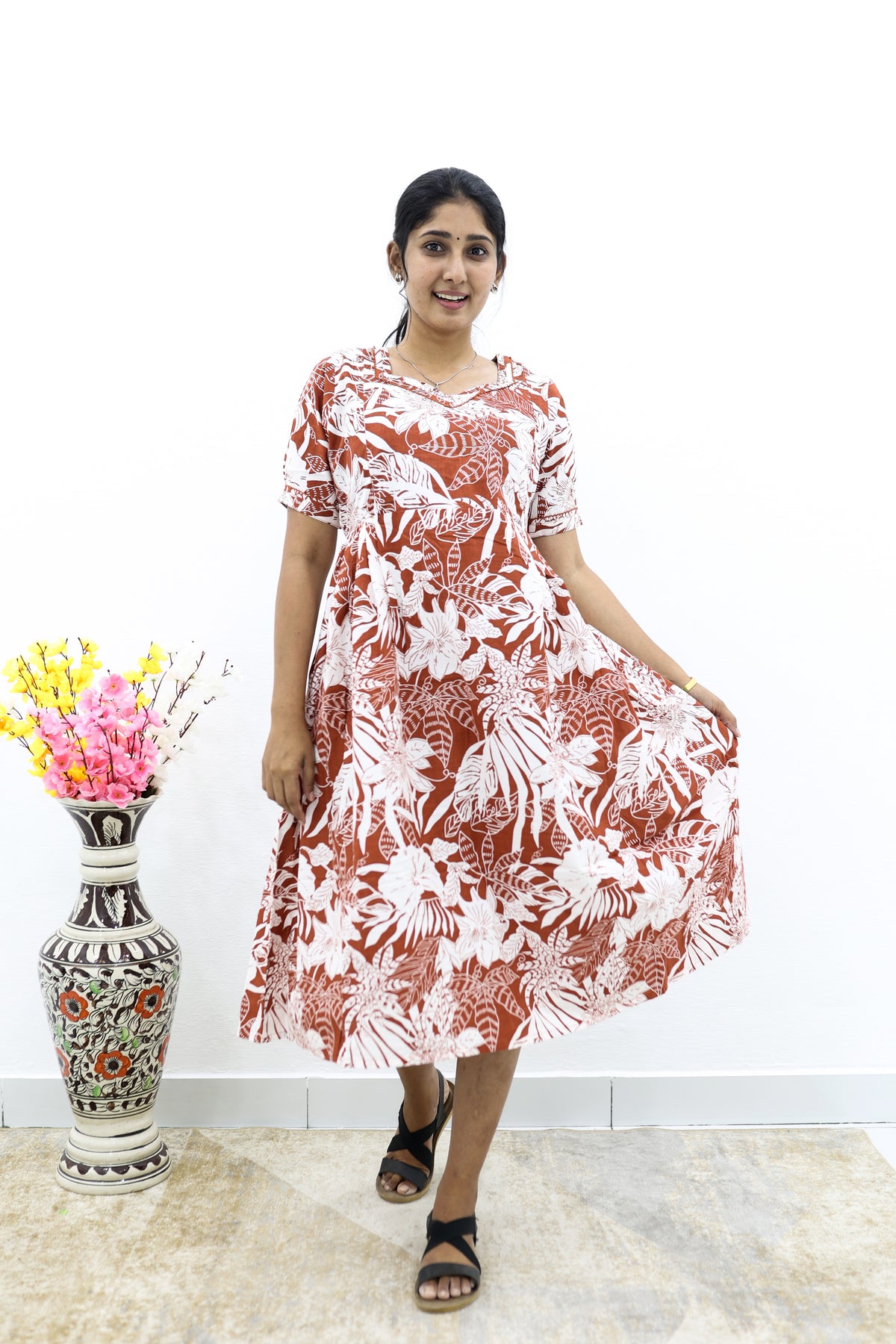 New Mangai Cotton Feeding MAXI Soft & Smooth Cotton | Invisible Vertical Feeding Zipper | Side Pockets | Back Adjustable Tie Rope |Casual & Maternity Wear (JFM)