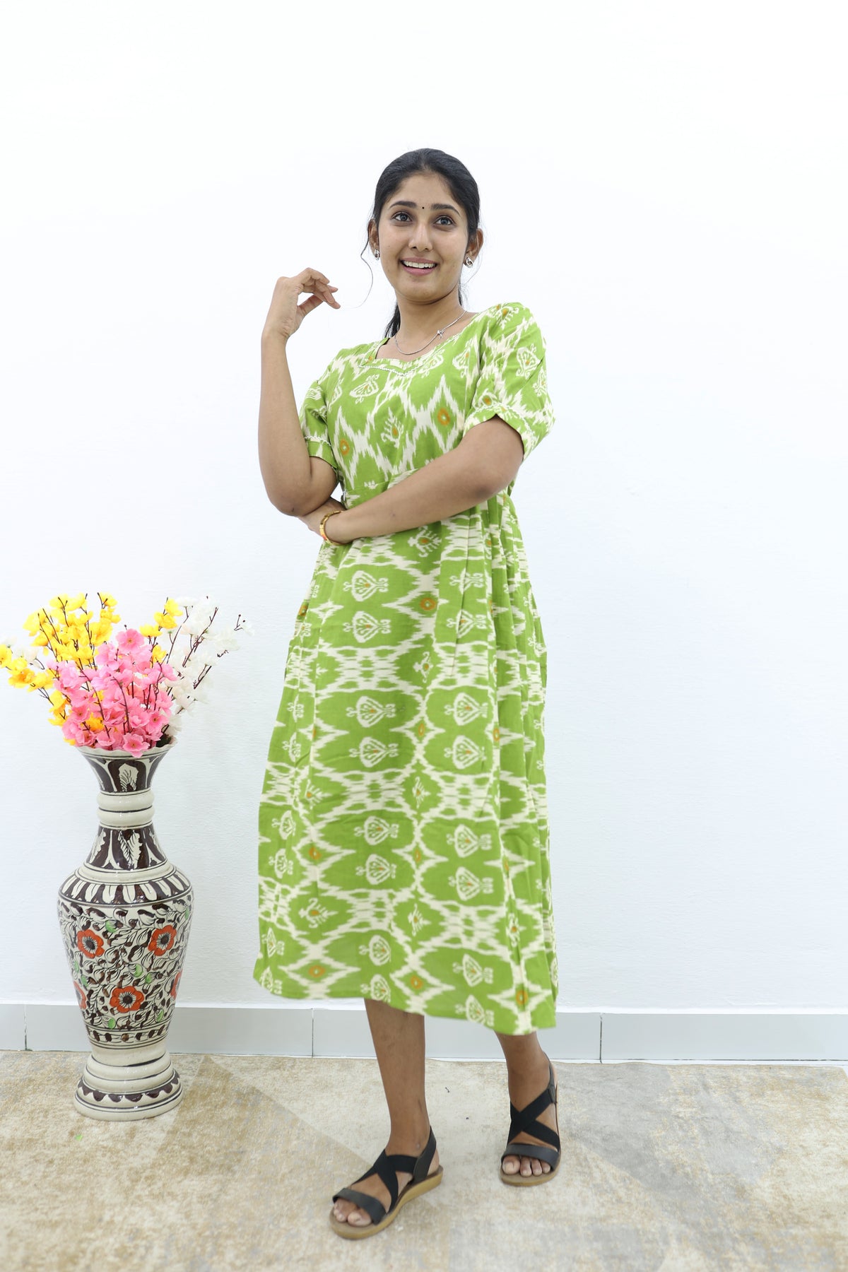 New Mangai Cotton Feeding MAXI Soft & Smooth Cotton | Invisible Vertical Feeding Zipper | Side Pockets | Back Adjustable Tie Rope |Casual & Maternity Wear (JFM)