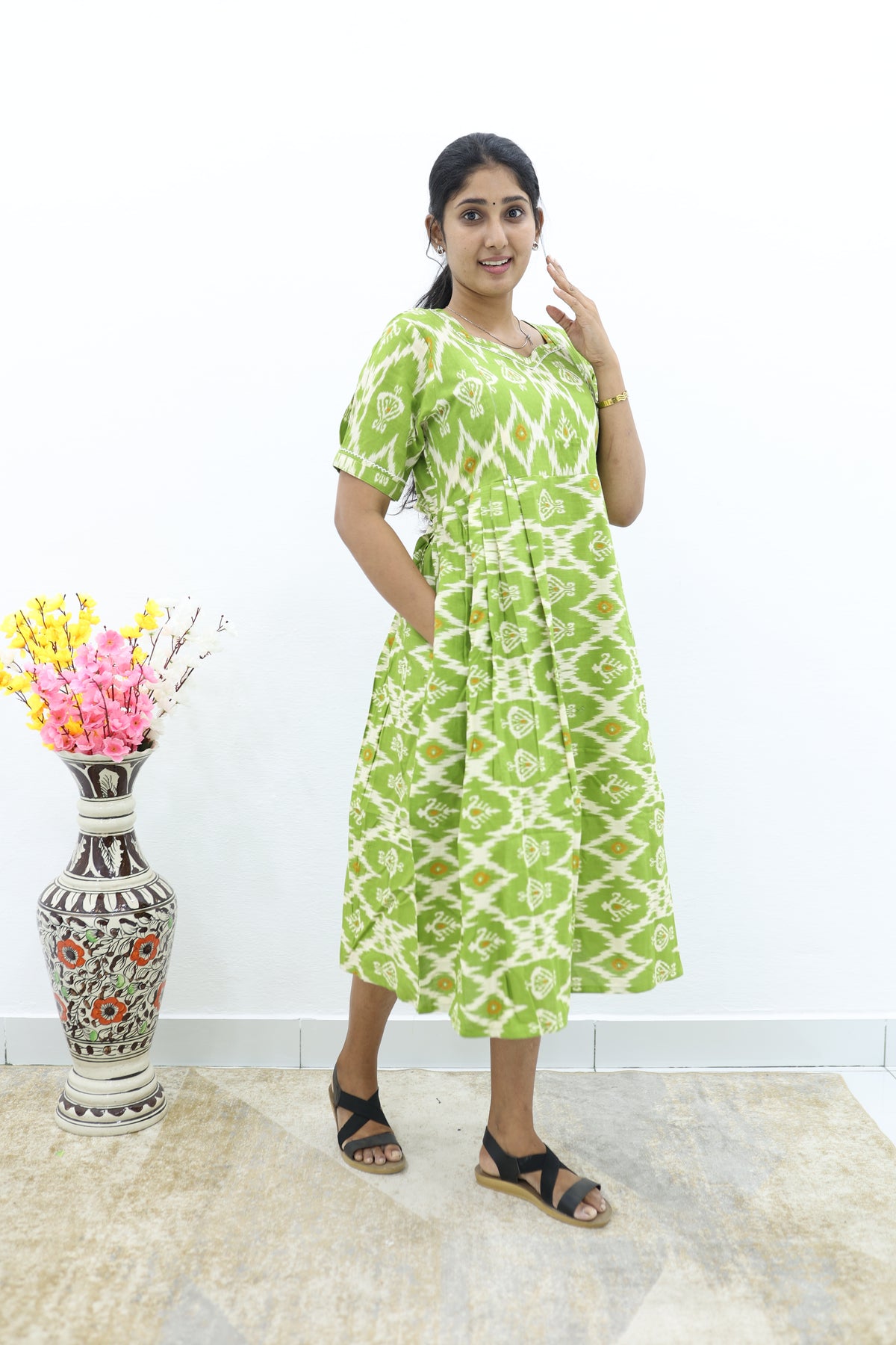 New Mangai Cotton Feeding MAXI Soft & Smooth Cotton | Invisible Vertical Feeding Zipper | Side Pockets | Back Adjustable Tie Rope |Casual & Maternity Wear (JFM)