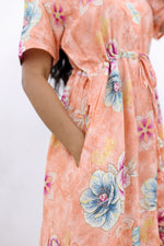 Rayon Colourful Foil Printing Gathering Frock Model Nighties | Side Pocket and Gathering Front Rope | Fancy Puff Sleeve & Maxi Frock Nightwear for Stylish Women's (FGF)