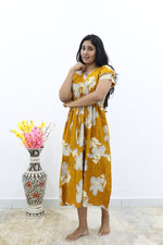 Rayon Colourful Foil Printing Gathering Frock Model Nighties | Side Pocket and Gathering Front Rope | Fancy Double Layer Sleeve & Maxi Frock Nightwear for Stylish Women's (FGF)