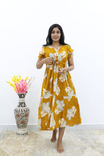 Rayon Colourful Foil Printing Gathering Frock Model Nighties | Side Pocket and Gathering Front Rope | Fancy Double Layer Sleeve & Maxi Frock Nightwear for Stylish Women's (FGF)