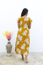 Rayon Colourful Foil Printing Gathering Frock Model Nighties | Side Pocket and Gathering Front Rope | Fancy Double Layer Sleeve & Maxi Frock Nightwear for Stylish Women's (FGF)