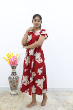 Rayon Colourful Foil Printing Gathering Frock Model Nighties | Side Pocket and Gathering Front Rope | Fancy Double Layer Sleeve & Maxi Frock Nightwear for Stylish Women's (FGF)