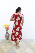 Rayon Colourful Foil Printing Gathering Frock Model Nighties | Side Pocket and Gathering Front Rope | Fancy Double Layer Sleeve & Maxi Frock Nightwear for Stylish Women's (FGF)