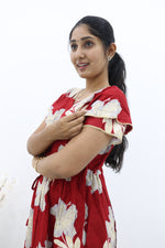 Rayon Colourful Foil Printing Gathering Frock Model Nighties | Side Pocket and Gathering Front Rope | Fancy Double Layer Sleeve & Maxi Frock Nightwear for Stylish Women's (FGF)