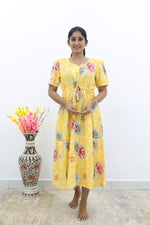 Rayon Colourful Foil Printing Gathering Frock Model Nighties | Side Pocket and Gathering Front Rope | Fancy Puff Sleeve & Maxi Frock Nightwear for Stylish Women's (FGF)