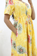 Rayon Colourful Foil Printing Gathering Frock Model Nighties | Side Pocket and Gathering Front Rope | Fancy Puff Sleeve & Maxi Frock Nightwear for Stylish Women's (FGF)