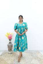 Rayon Colourful Foil Printing Gathering Frock Model Nighties | Side Pocket and Gathering Front Rope | Fancy Puff Sleeve & Maxi Frock Nightwear for Stylish Women's (FGF)