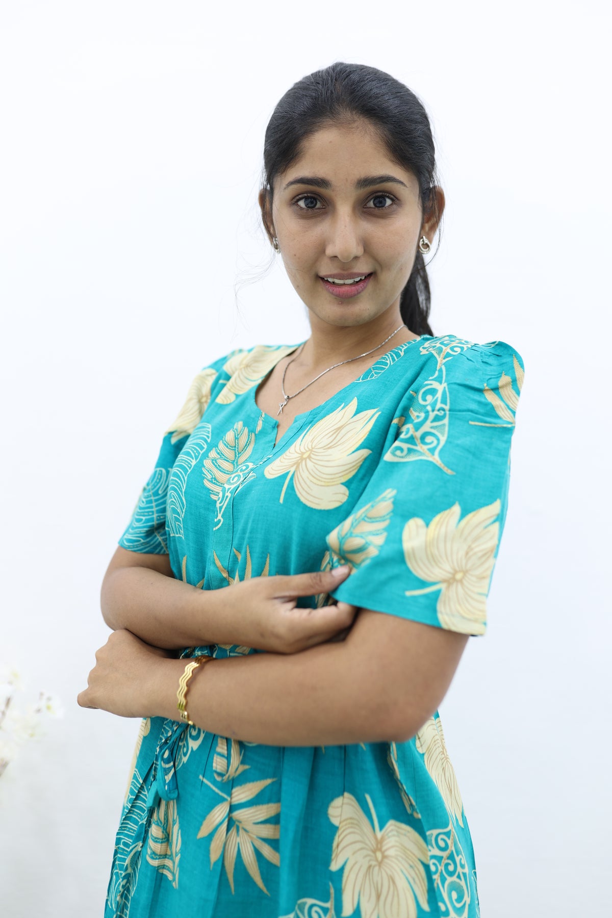 Rayon Colourful Foil Printing Gathering Frock Model Nighties | Side Pocket and Gathering Front Rope | Fancy Puff Sleeve & Maxi Frock Nightwear for Stylish Women's (FGF)