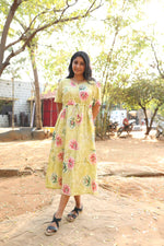 Rayon Colourful Foil Printing Gathering Frock Model Nighties | Side Pocket and Gathering Front Rope | Fancy Puff Sleeve & Maxi Frock Nightwear for Stylish Women's (FGF)