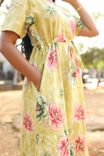 Rayon Colourful Foil Printing Gathering Frock Model Nighties | Side Pocket and Gathering Front Rope | Fancy Puff Sleeve & Maxi Frock Nightwear for Stylish Women's (FGF)