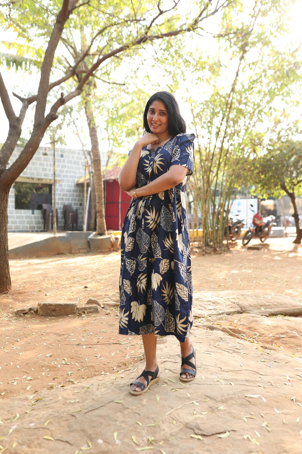 Rayon Colourful Foil Printing Gathering Frock Model Nighties | Side Pocket and Gathering Front Rope | Fancy Puff Sleeve & Maxi Frock Nightwear for Stylish Women's (FGF)