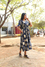 Rayon Colourful Foil Printing Gathering Frock Model Nighties | Side Pocket and Gathering Front Rope | Fancy Puff Sleeve & Maxi Frock Nightwear for Stylish Women's (FGF)