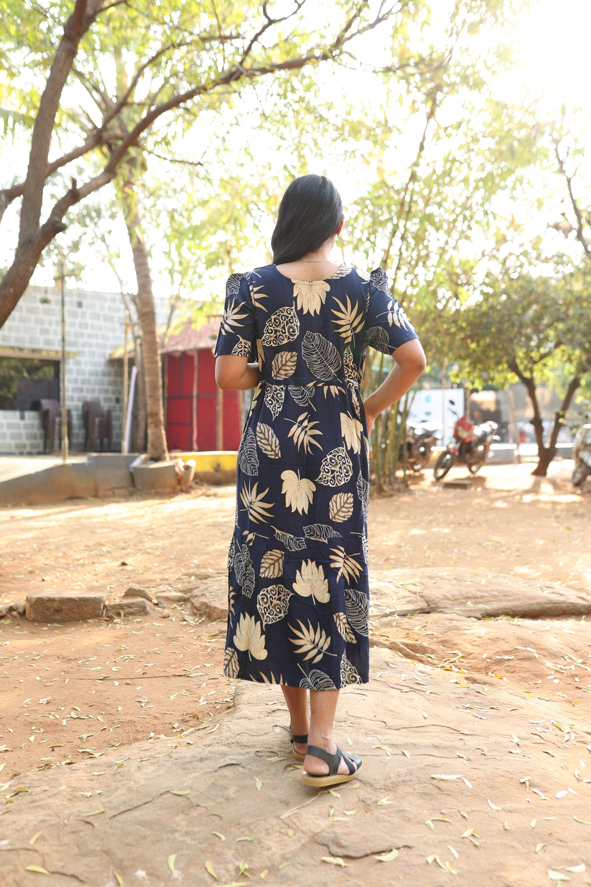 Rayon Colourful Foil Printing Gathering Frock Model Nighties | Side Pocket and Gathering Front Rope | Fancy Puff Sleeve & Maxi Frock Nightwear for Stylish Women's (FGF)