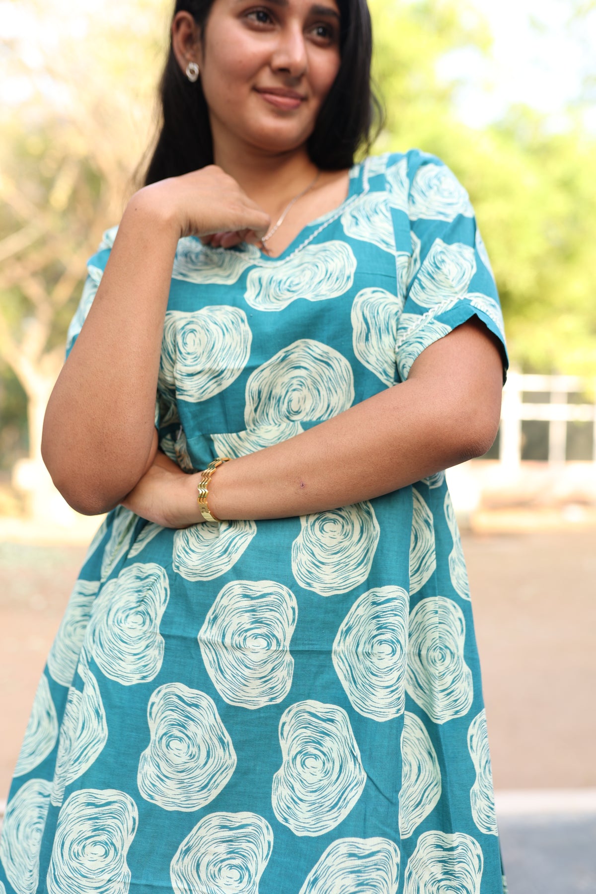 New Mangai Cotton Feeding MAXI Soft & Smooth Cotton | Invisible Vertical Feeding Zipper | Side Pockets | Back Adjustable Tie Rope |Casual & Maternity Wear (JFM)