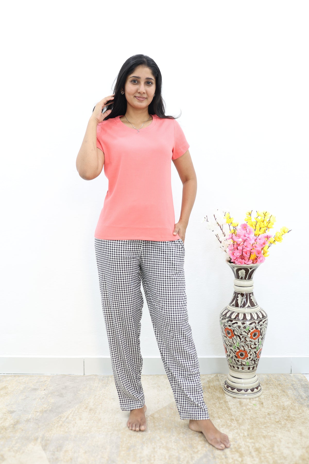 Mangai New Premium Cotton Knitted Pyjama Set Night Suits | Summer Special Arrivals Top & Bottom Set | Soft & Smooth Nightwear a Trendy Women's (PYJAMA SET)
