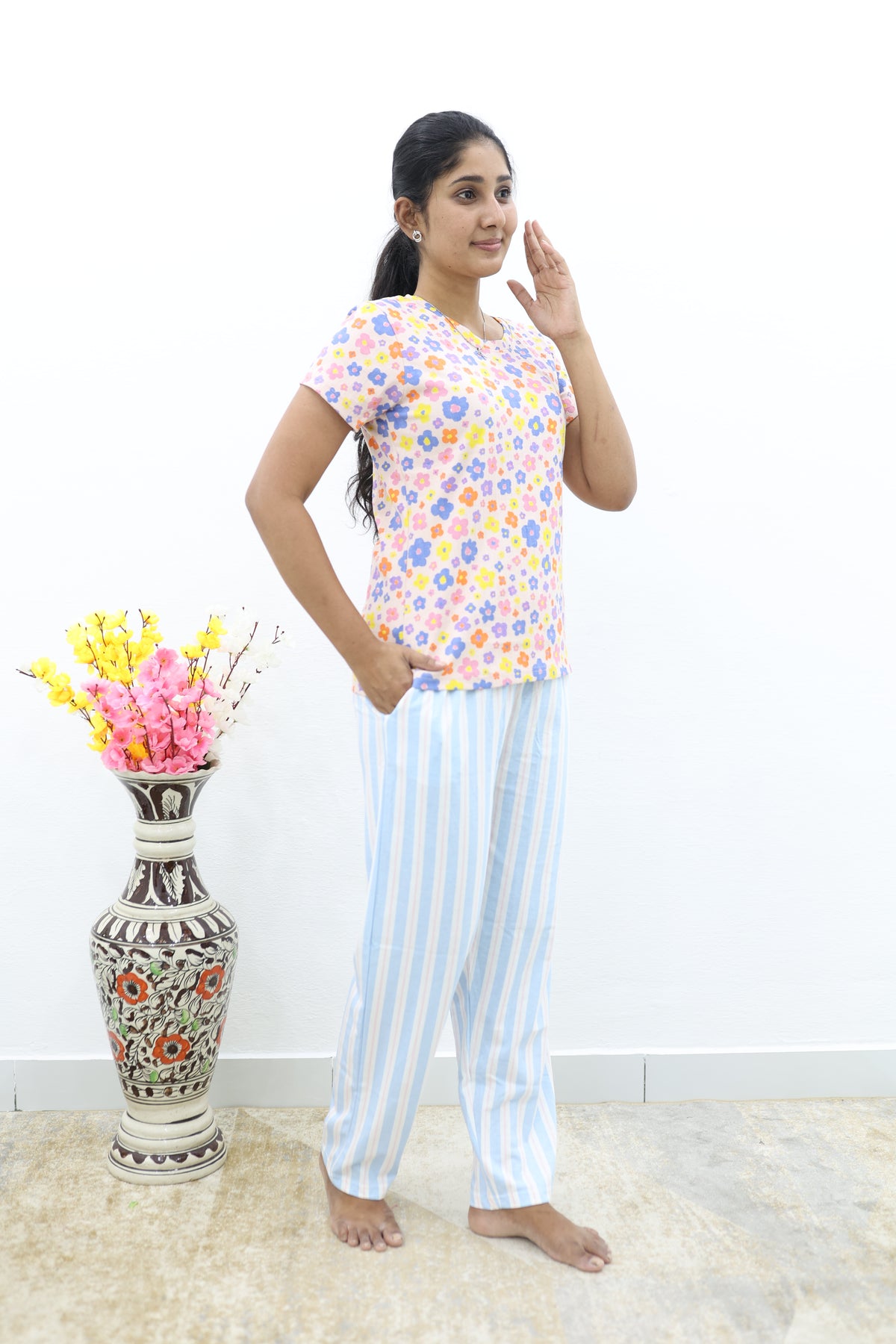 Mangai New Premium Cotton Knitted Pyjama Set Night Suits | Summer Special Arrivals Top & Bottom Set | Soft & Smooth Nightwear a Trendy Women's (PYJAMA SET)