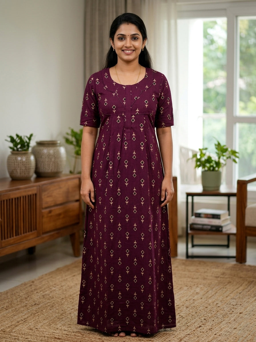 MANGAI Cotton Printed Pleated Model Half Sleeve 3XL Size Shrinkage Free Nighties (3PZ)