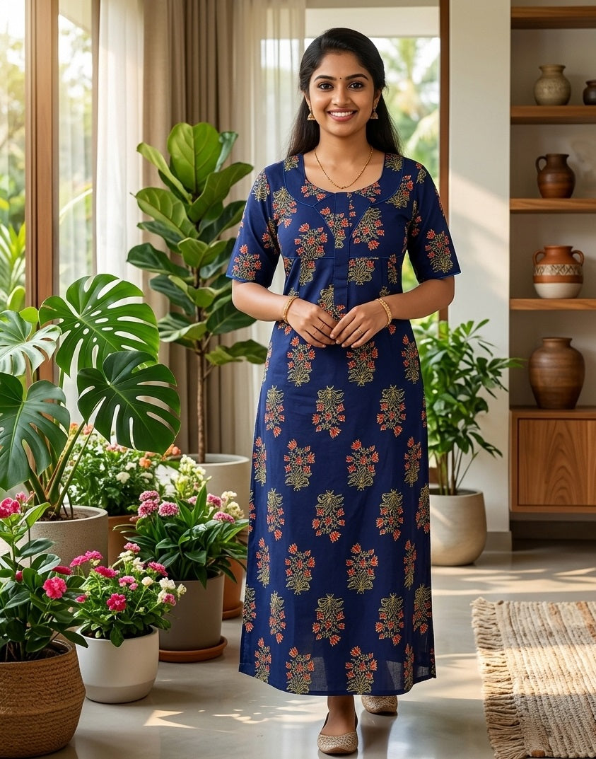 MANGAI Cotton Printed Pleated Model Half Sleeve 3XL Size Nighties (3PZ)