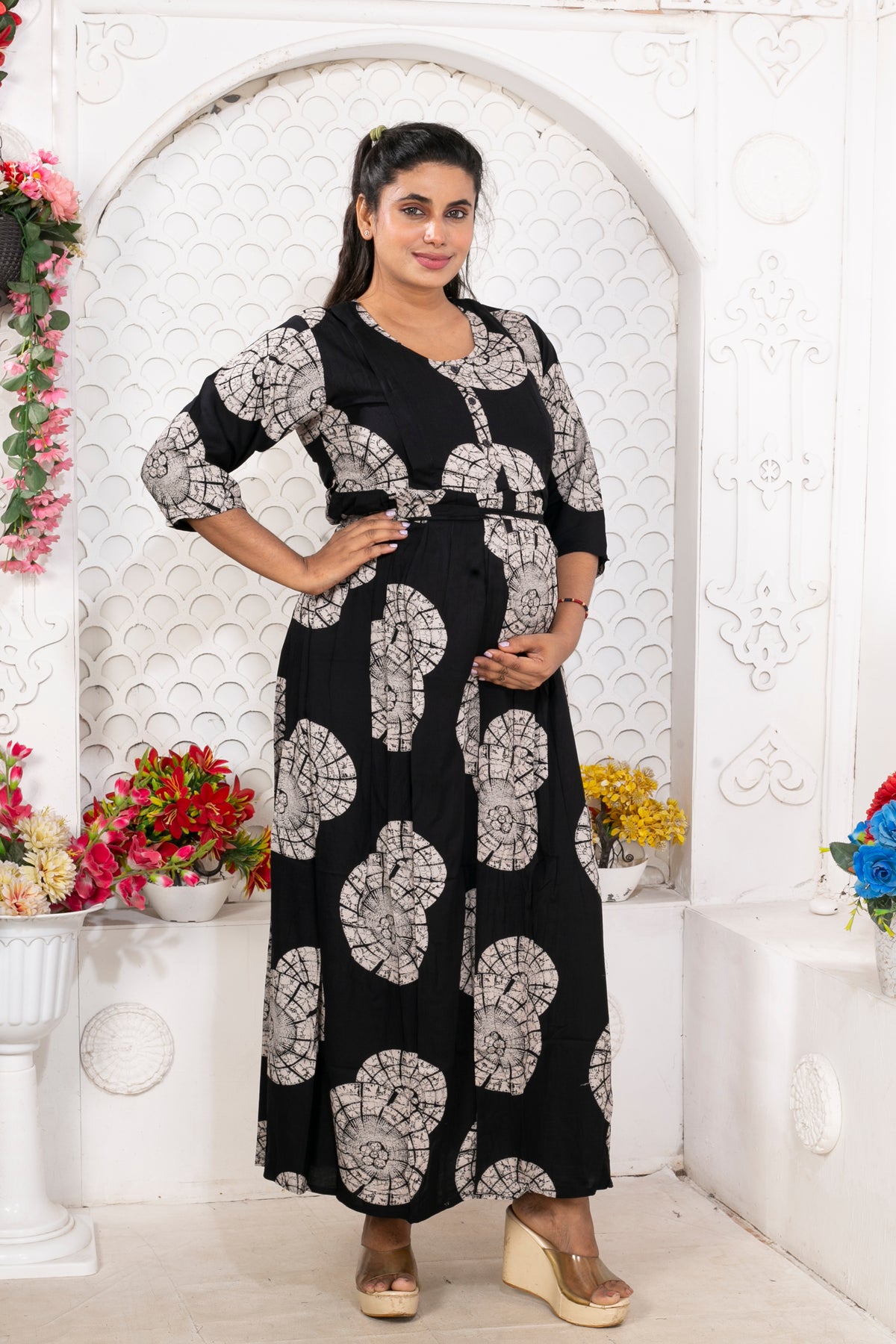 Soft Rayon4-IN-ONE Mom's Feeding & Casual Wear| Pre & Post Maternity Wear | Fancy Long Frock | Best Choice for Pregnancy Women (FIO-F)