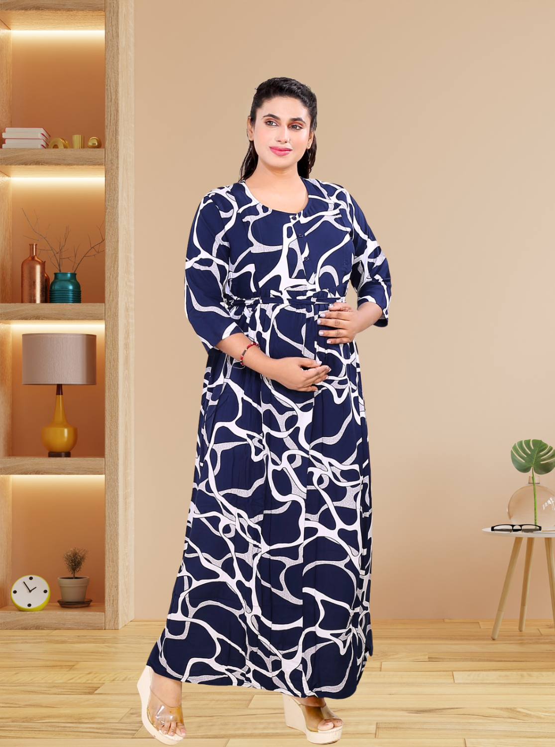 Soft Rayon4-IN-ONE Mom's Feeding & Casual Wear| Pre & Post Maternity Wear | Fancy Long Frock | Best Choice for Pregnancy Women (FIO-F)