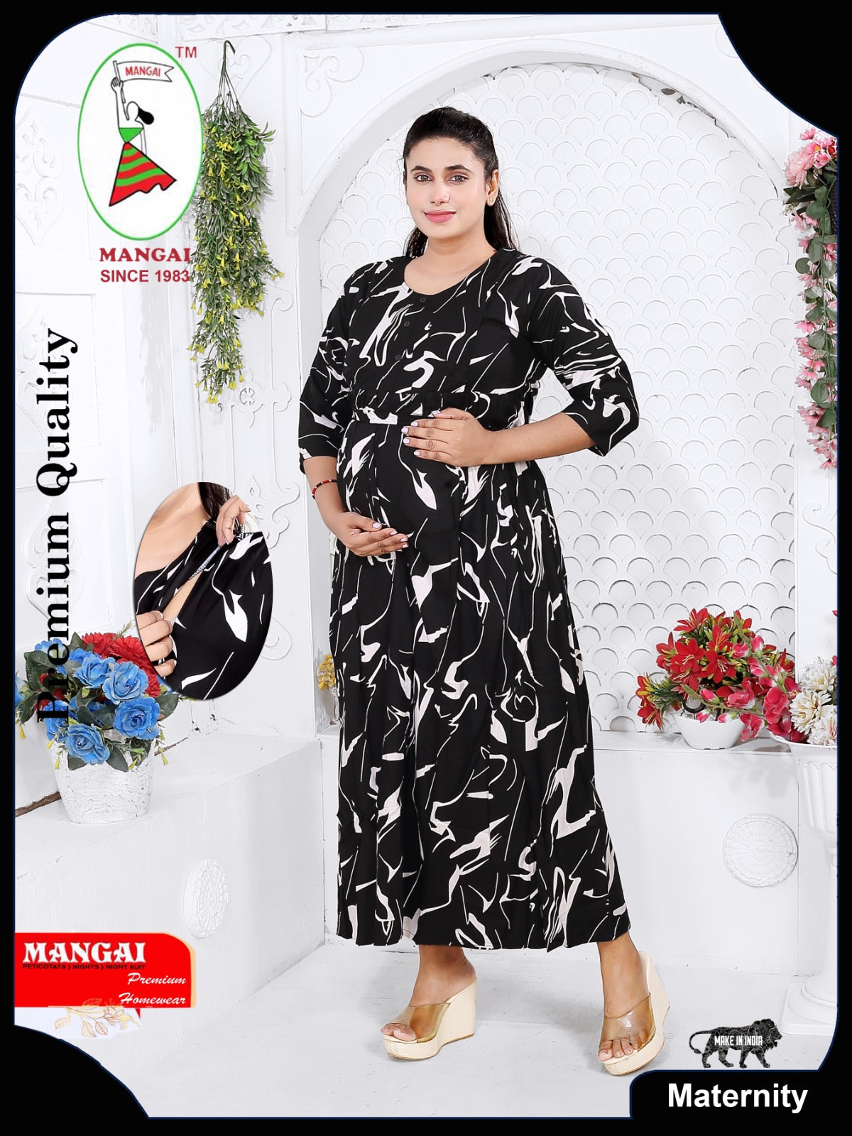 Soft Rayon4-IN-ONE Mom's Feeding & Casual Wear| Pre & Post Maternity Wear | Fancy Long Frock | Best Choice for Pregnancy Women (FIO-F)