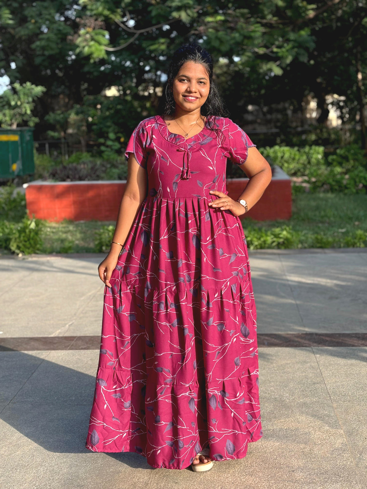 Stylish new FULL FROCK Model Nighties| Fancy Sleeves & Neck Pattern| Side Pocket with Back Tie Rope | Perfect Nightwear Trendy Women's (FRK)