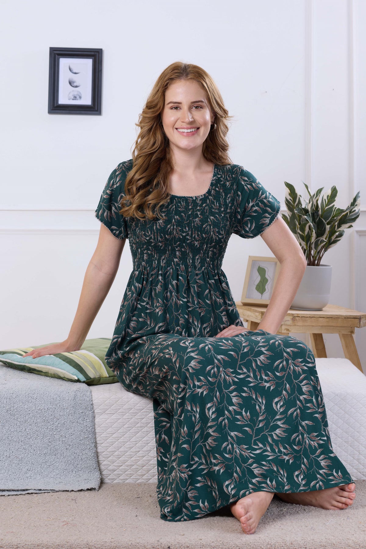 ALPINE Smocking Nighty | Beautiful Pleated Design | Side Pocket | Stylish Nighty for Trendy Women's | Your Perfect Nightwear Collection's (ALS)