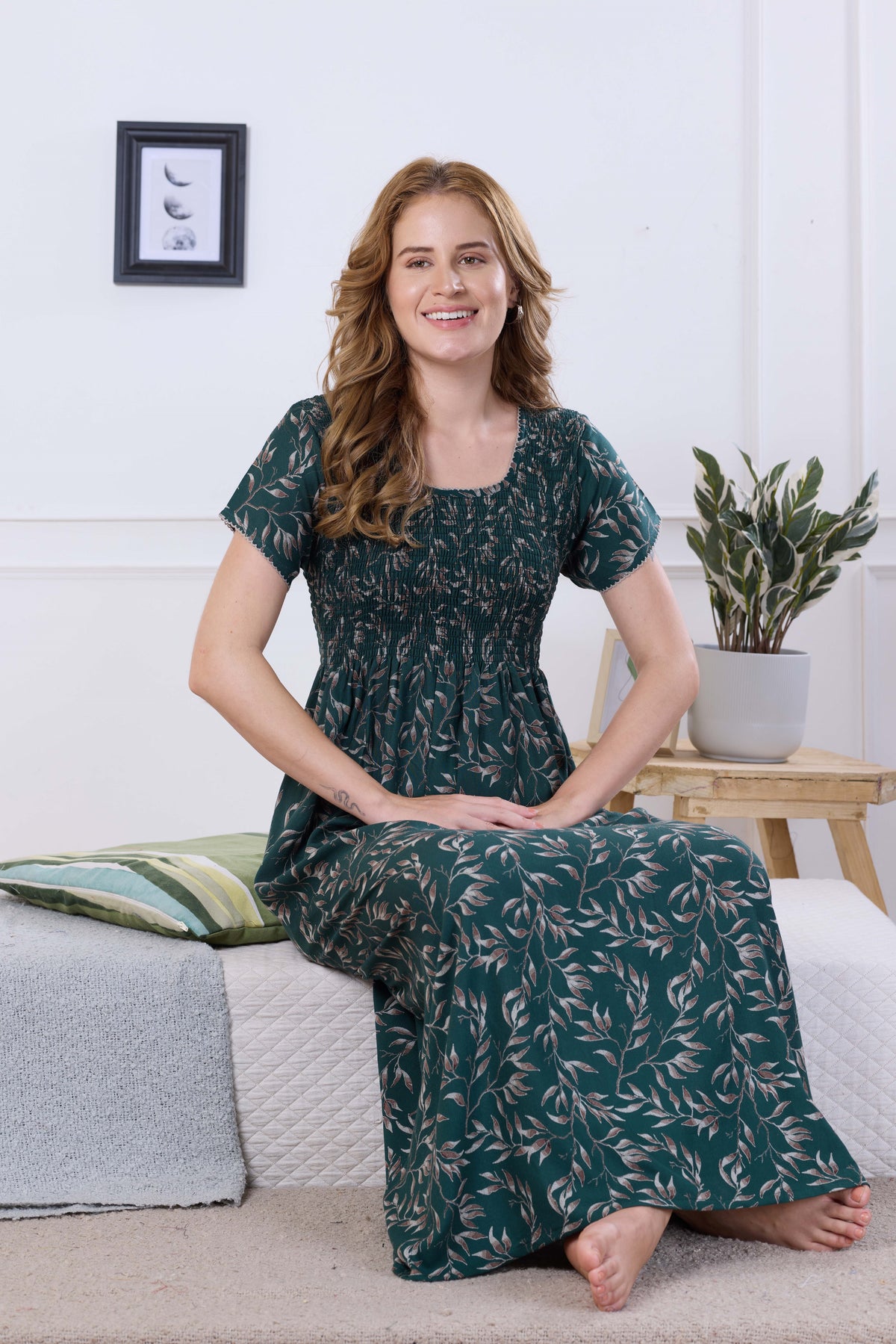 ALPINE Smocking Nighty | Beautiful Pleated Design | Side Pocket | Stylish Nighty for Trendy Women's | Your Perfect Nightwear Collection's (ALS)