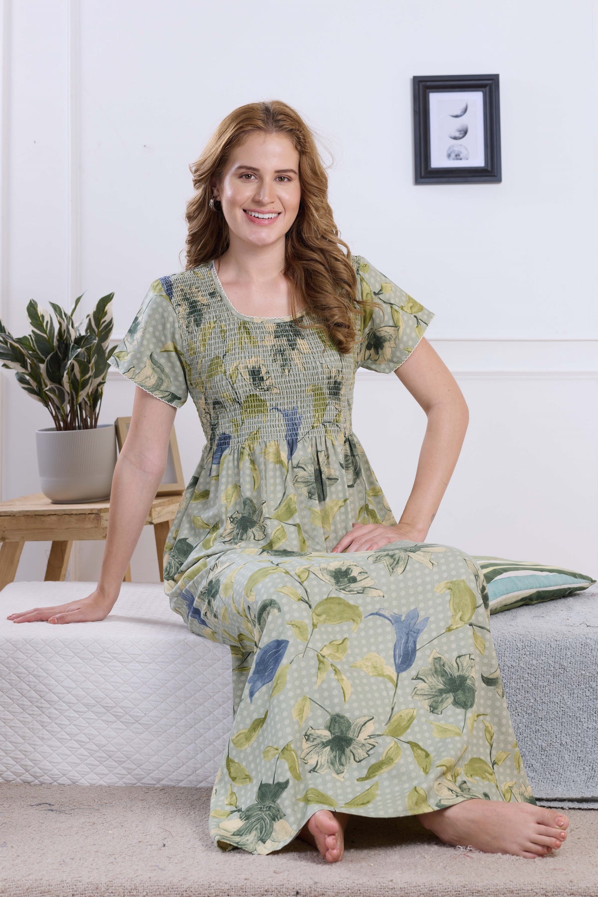 ALPINE Smocking Nighty | Beautiful Pleated Design | Side Pocket | Stylish Nighty for Trendy Women's | Your Perfect Nightwear Collection's (ALS)