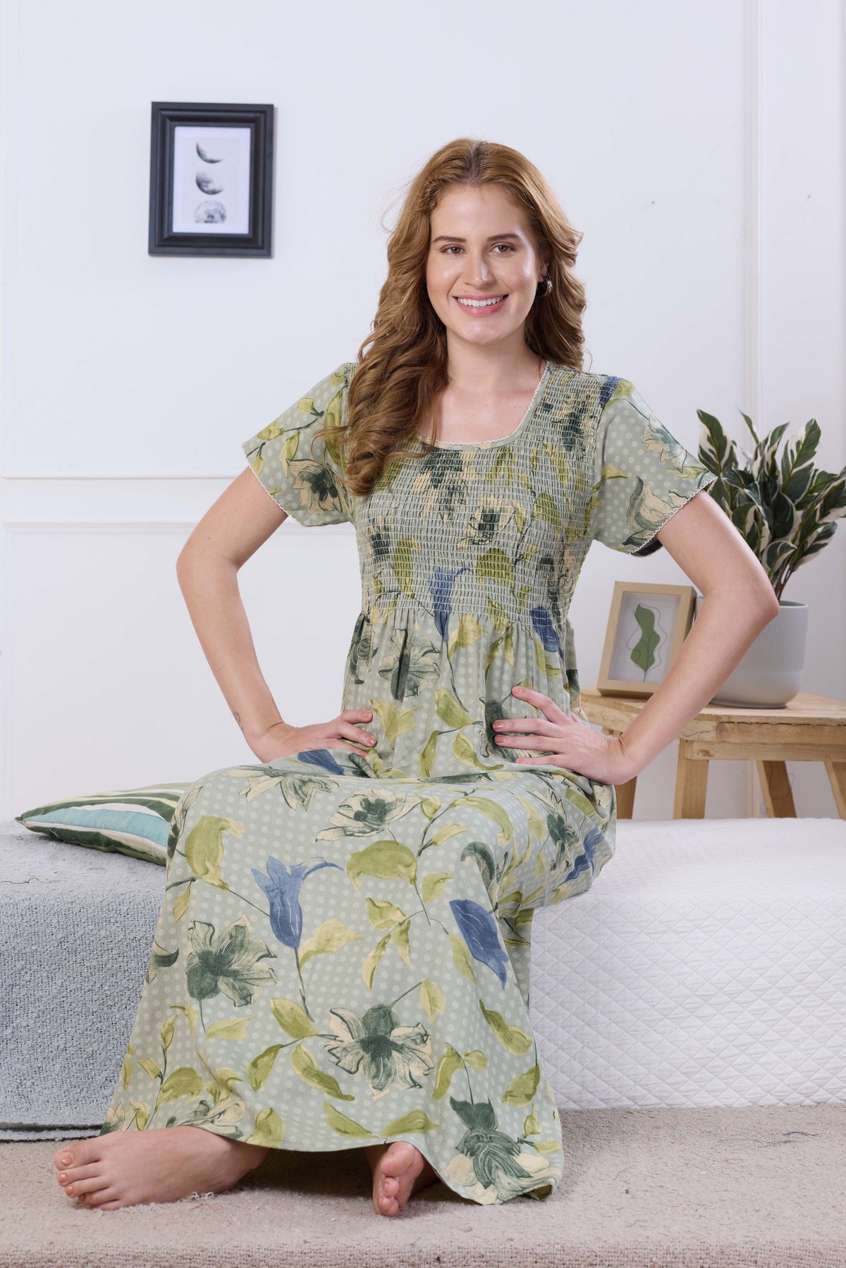 ALPINE Smocking Nighty | Beautiful Pleated Design | Side Pocket | Stylish Nighty for Trendy Women's | Your Perfect Nightwear Collection's (ALS)