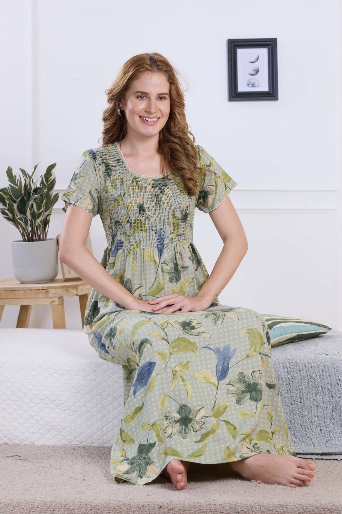 ALPINE Smocking Nighty | Beautiful Pleated Design | Side Pocket | Stylish Nighty for Trendy Women's | Your Perfect Nightwear Collection's (ALS)