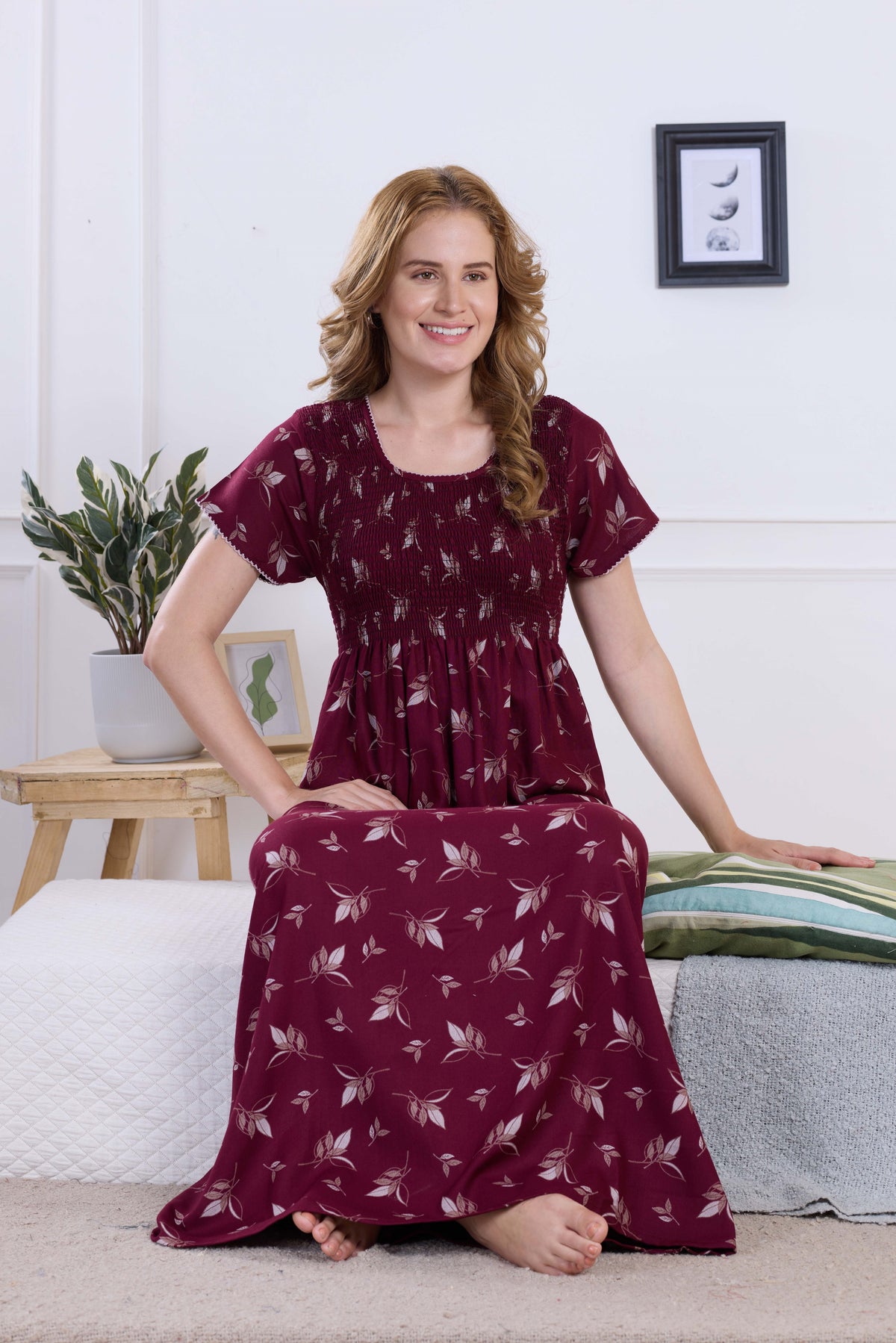 ALPINE Smocking Nighty | Beautiful Pleated Design | Side Pocket | Stylish Nighty for Trendy Women's | Your Perfect Nightwear Collection's (ALS)