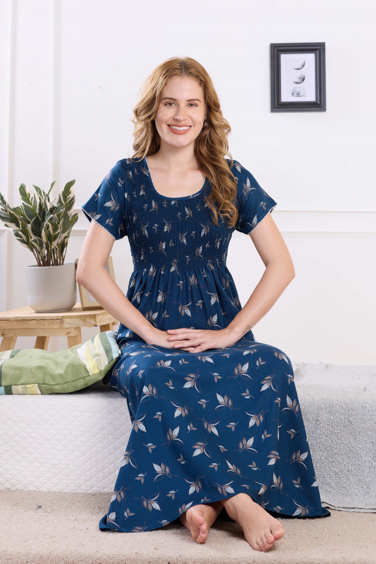 ALPINE Smocking Nighty | Beautiful Pleated Design | Side Pocket | Stylish Nighty for Trendy Women's | Your Perfect Nightwear Collection's (ALS)