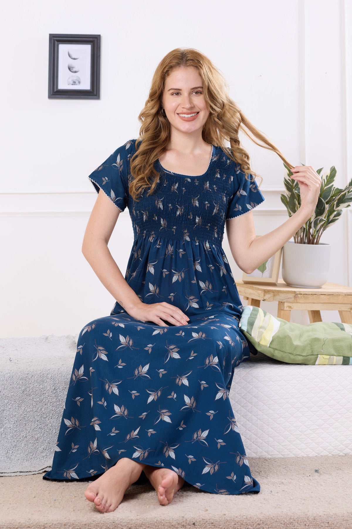 ALPINE Smocking Nighty | Beautiful Pleated Design | Side Pocket | Stylish Nighty for Trendy Women's | Your Perfect Nightwear Collection's (ALS)