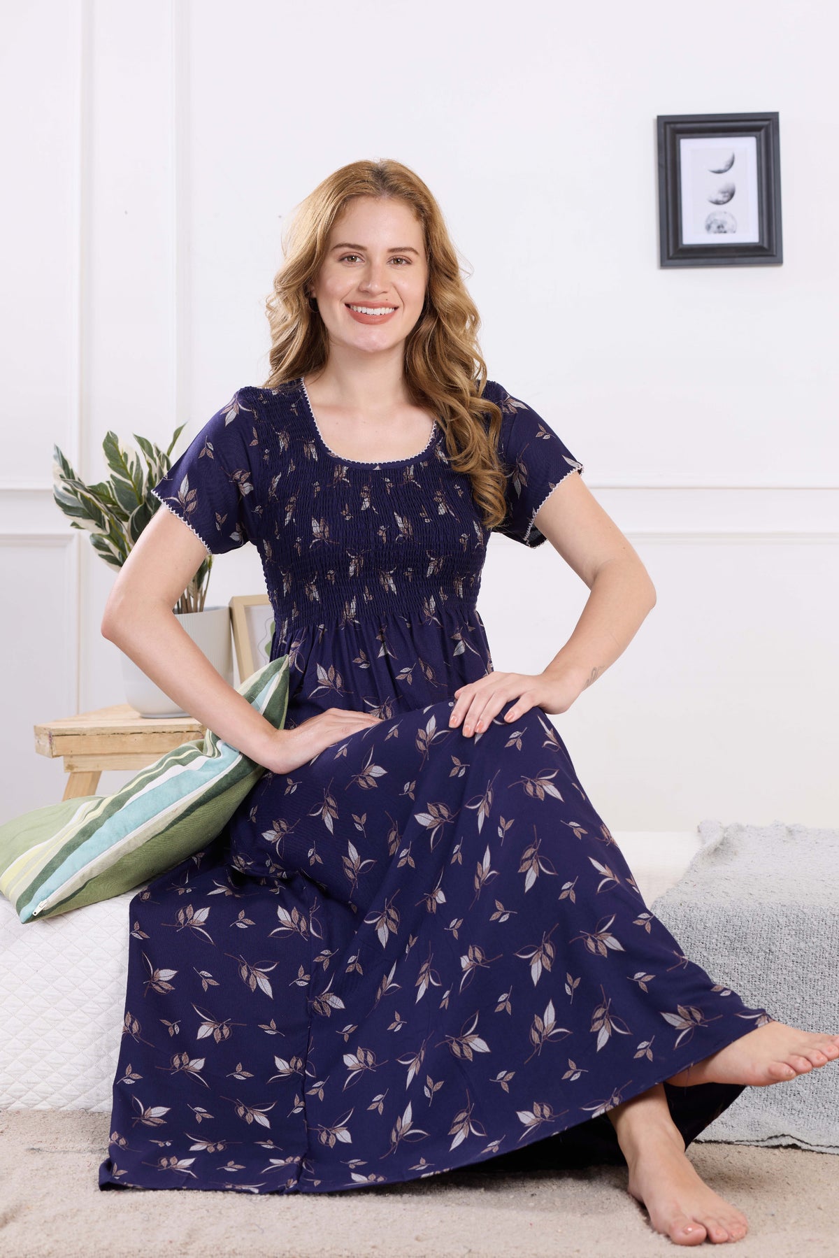 ALPINE Smocking Nighty | Beautiful Pleated Design | Side Pocket | Stylish Nighty for Trendy Women's | Your Perfect Nightwear Collection's (ALS)