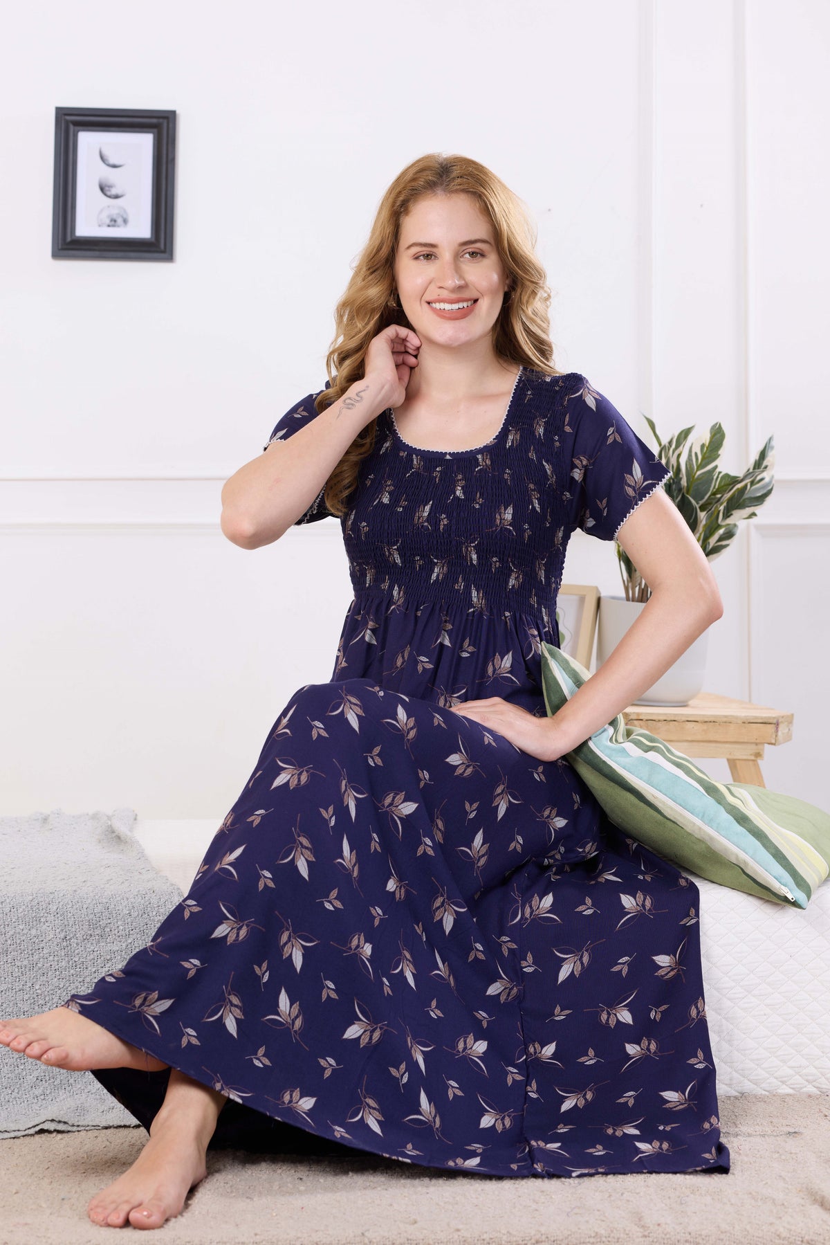 ALPINE Smocking Nighty | Beautiful Pleated Design | Side Pocket | Stylish Nighty for Trendy Women's | Your Perfect Nightwear Collection's (ALS)