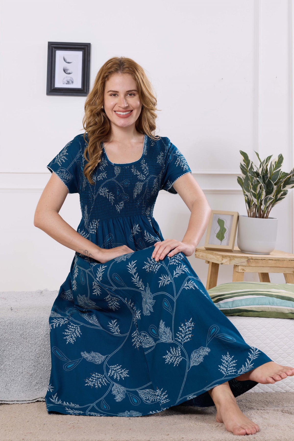 ALPINE Smocking Nighty | Beautiful Pleated Design | Side Pocket | Stylish Nighty for Trendy Women's | Your Perfect Nightwear Collection's (ALS)