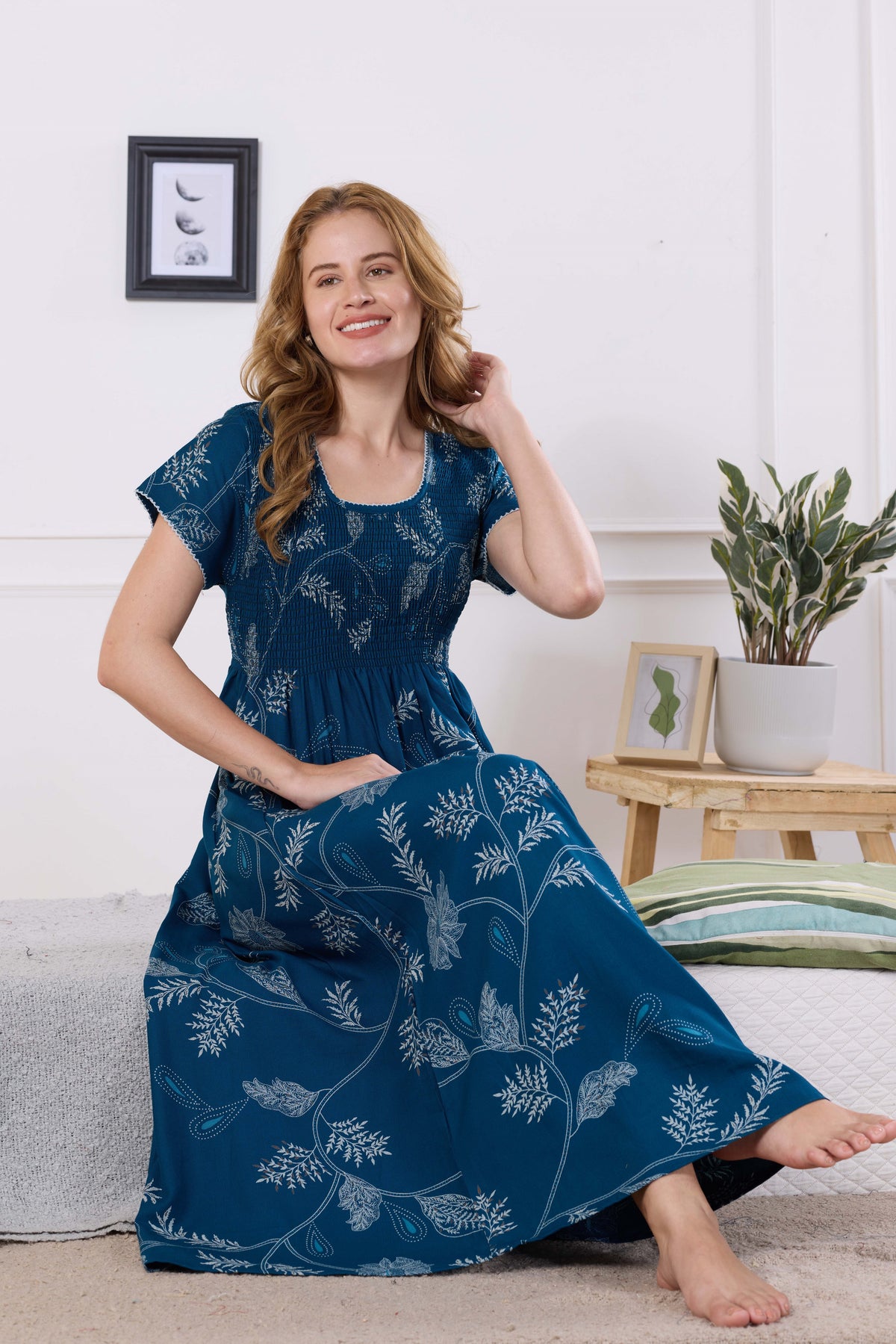 ALPINE Smocking Nighty | Beautiful Pleated Design | Side Pocket | Stylish Nighty for Trendy Women's | Your Perfect Nightwear Collection's (ALS)