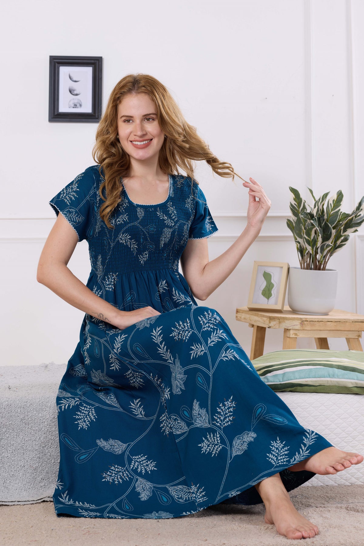 ALPINE Smocking Nighty | Beautiful Pleated Design | Side Pocket | Stylish Nighty for Trendy Women's | Your Perfect Nightwear Collection's (ALS)