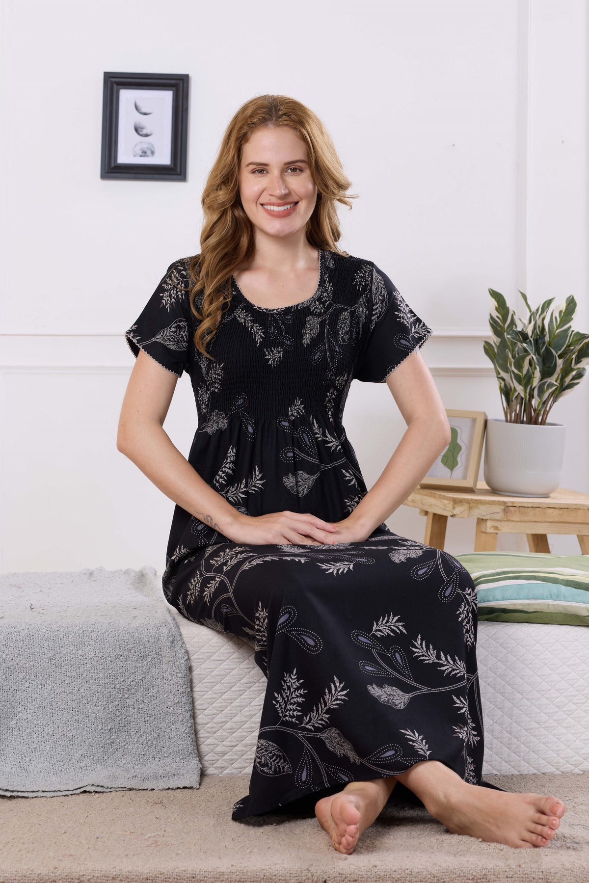 ALPINE Smocking Nighty | Beautiful Pleated Design | Side Pocket | Stylish Nighty for Trendy Women's | Your Perfect Nightwear Collection's (ALS)