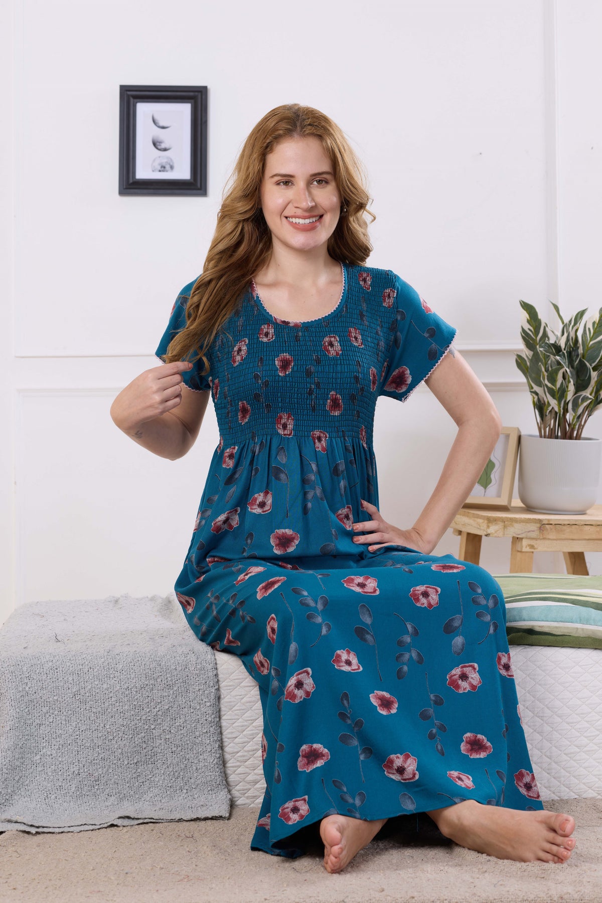 ALPINE Smocking Nighty | Beautiful Pleated Design | Side Pocket | Stylish Nighty for Trendy Women's | Your Perfect Nightwear Collection's (ALS)