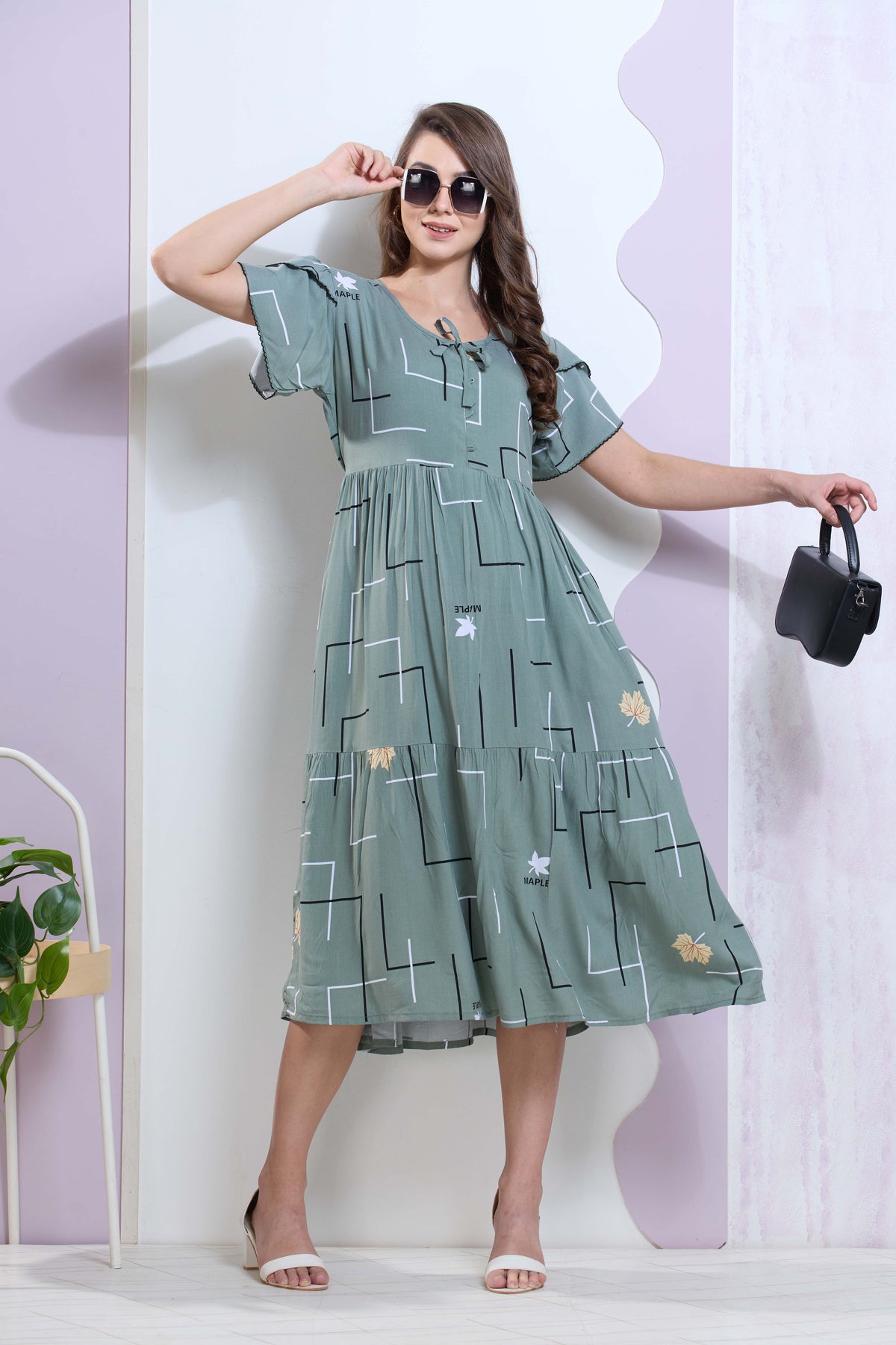 Imported Rayon MAXI FROCK Model Nighties | Fancy Petal Sleeve | Fancy Neck & Side Pocket | Pleated Frock MAXI Style | Trendy Collection's for Stylish Women & Teenage Girl (IRM)