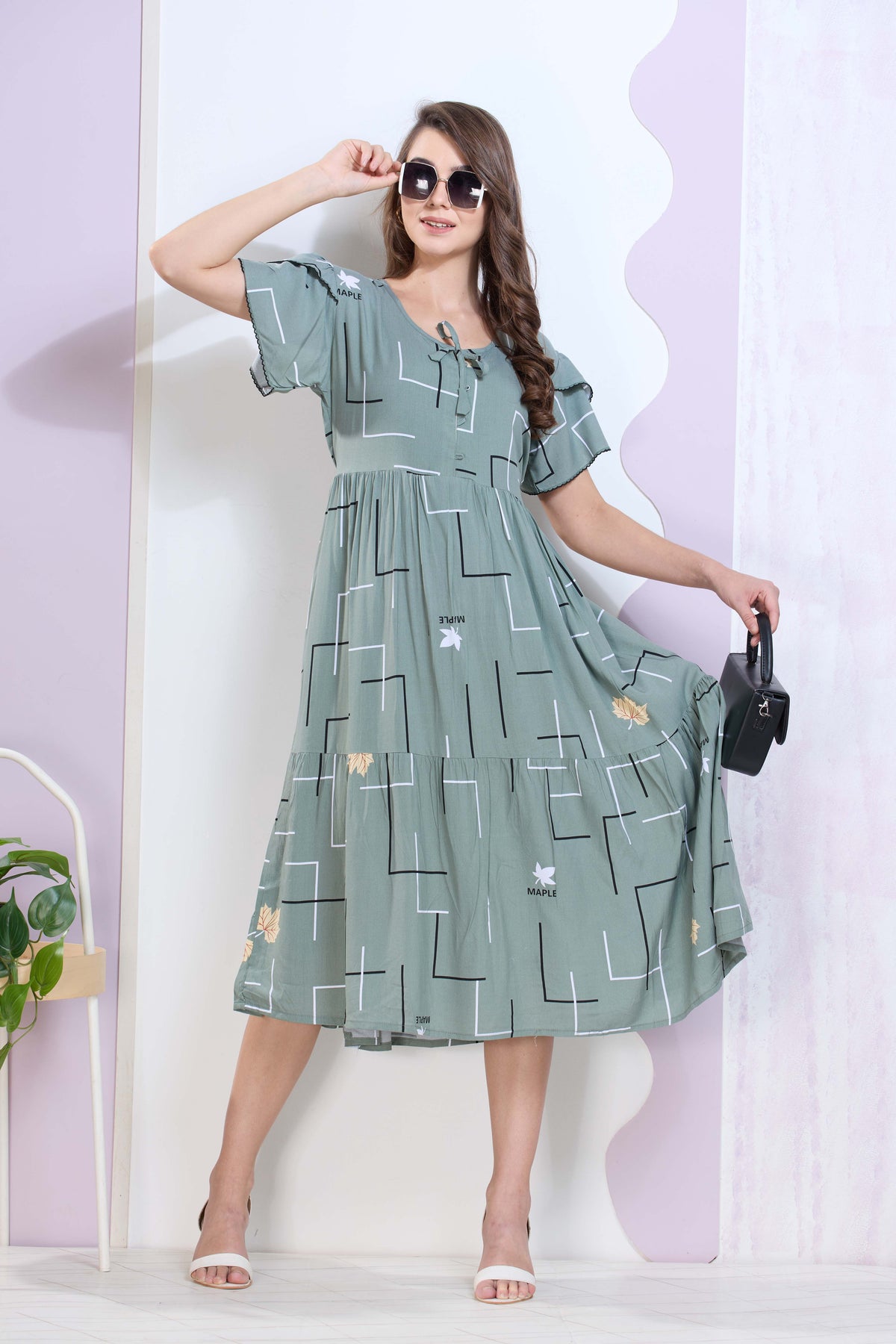 Imported Rayon MAXI FROCK Model Nighties | Fancy Petal Sleeve | Fancy Neck & Side Pocket | Pleated Frock MAXI Style | Trendy Collection's for Stylish Women & Teenage Girl (IRM)