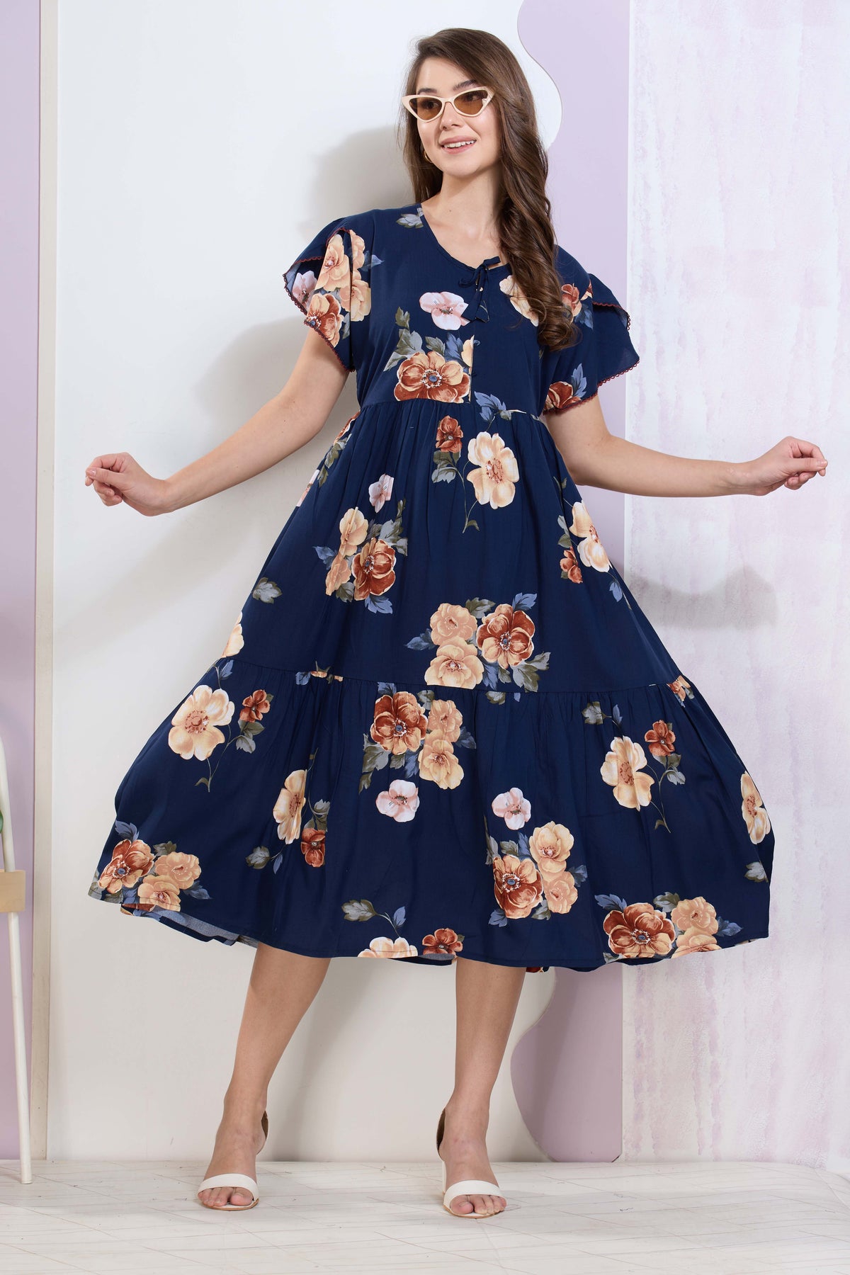 Imported Rayon MAXI FROCK Model Nighties | Fancy Petal Sleeve | Fancy Neck & Side Pocket | Pleated Frock MAXI Style | Trendy Collection's for Stylish Women & Teenage Girl (IRM)