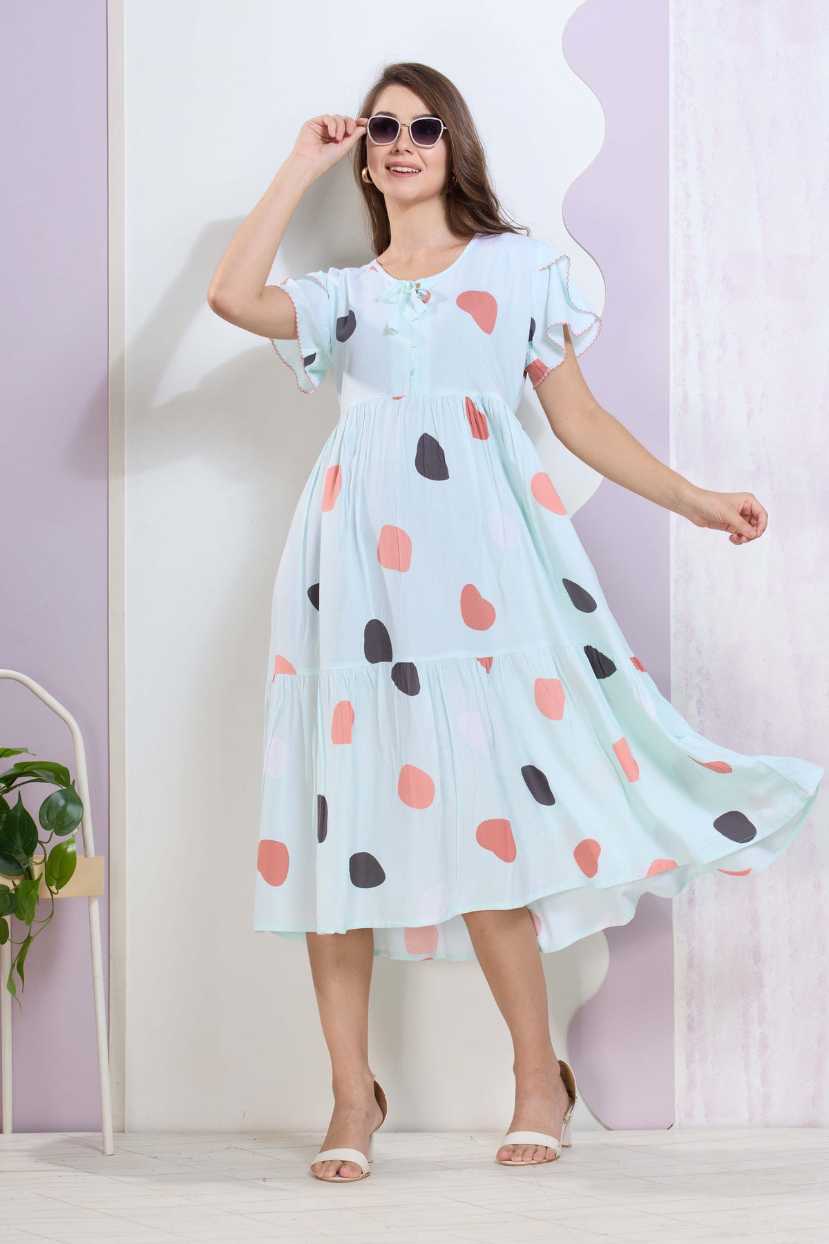 Imported Rayon MAXI FROCK Model Nighties | Fancy Petal Sleeve | Fancy Neck & Side Pocket | Pleated Frock MAXI Style | Trendy Collection's for Stylish Women & Teenage Girl (IRM)