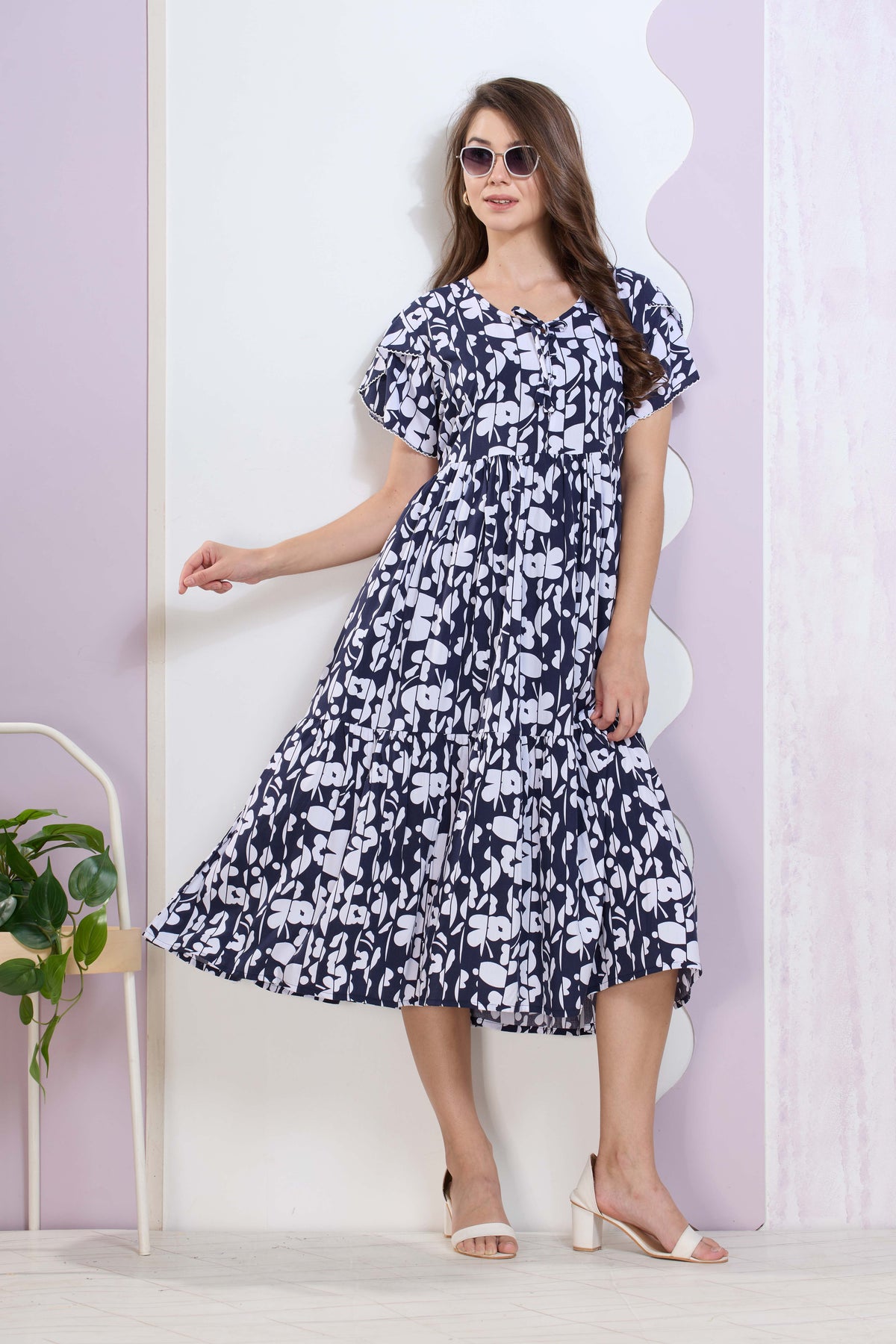 Imported Rayon MAXI FROCK Model Nighties | Fancy Petal Sleeve | Fancy Neck & Side Pocket | Pleated Frock MAXI Style | Trendy Collection's for Stylish Women & Teenage Girl (IRM)