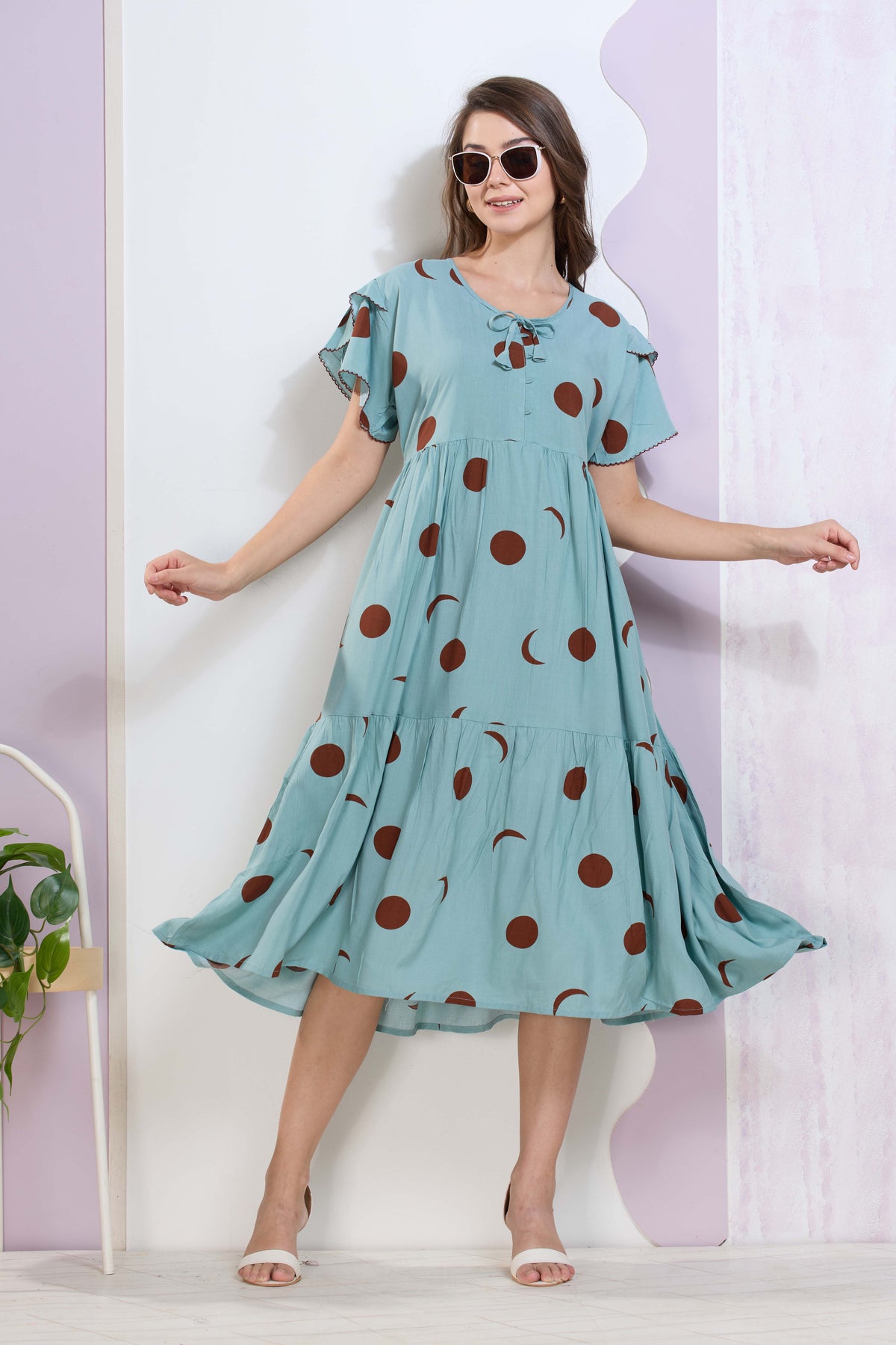 Imported Rayon MAXI FROCK Model Nighties | Fancy Petal Sleeve | Fancy Neck & Side Pocket | Pleated Frock MAXI Style | Trendy Collection's for Stylish Women & Teenage Girl (IRM)