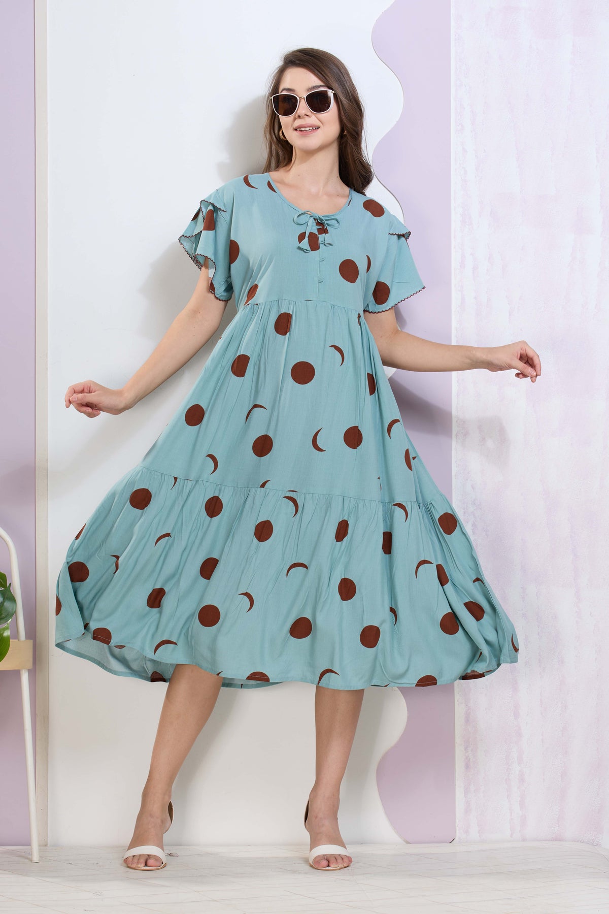 Imported Rayon MAXI FROCK Model Nighties | Fancy Petal Sleeve | Fancy Neck & Side Pocket | Pleated Frock MAXI Style | Trendy Collection's for Stylish Women & Teenage Girl (IRM)